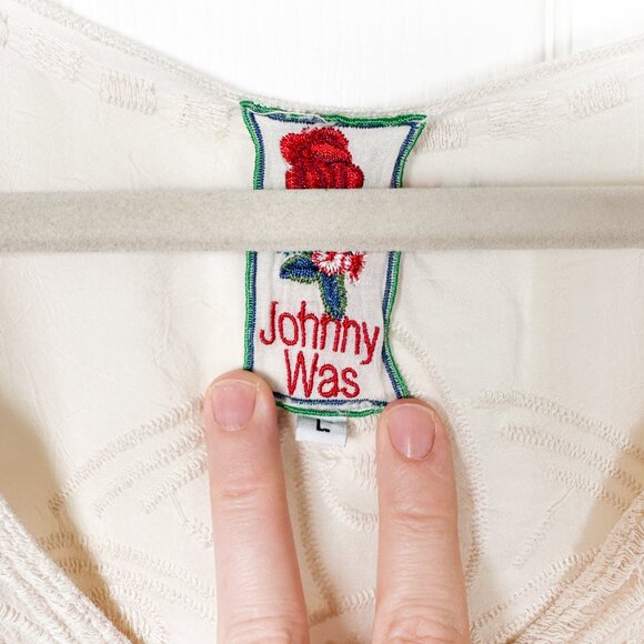 Johnny Was Ivory Cream Embroidered Tunic Top Women’s L 3/4 Sleeve Boho FLAW - Picture 3 of 8